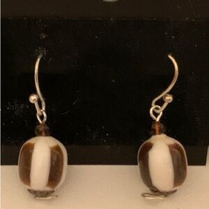 Elegant Brown and White Dangle Earrings